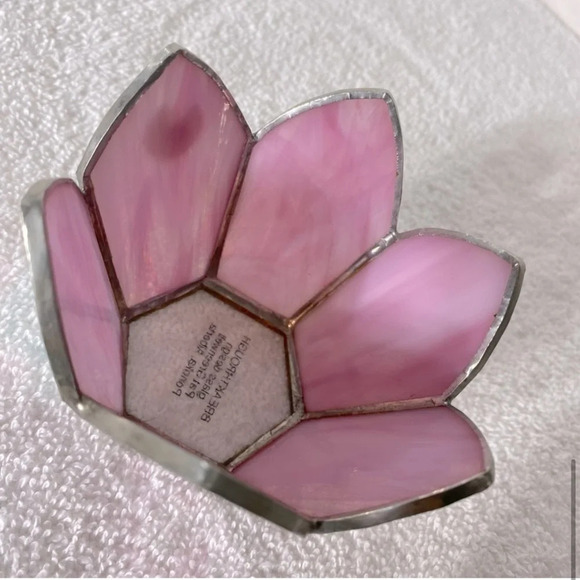 Vintage Handmade Breakthrough Glass Design Pink Stained Glass  Candle Holder - Picture 8 of 10